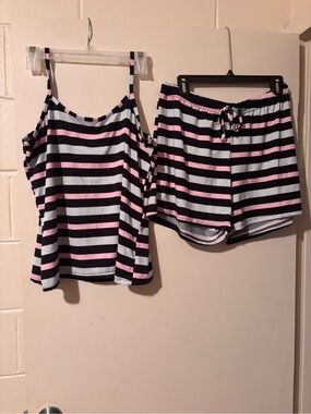 Essentials Black, White & Pink Striped Cami Pajama Set for both sets